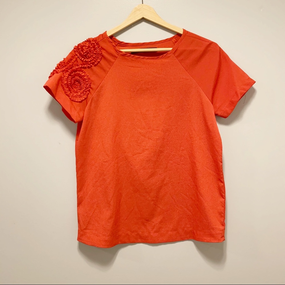 Zara | Coral Short Sleeve Top with Shoulde…